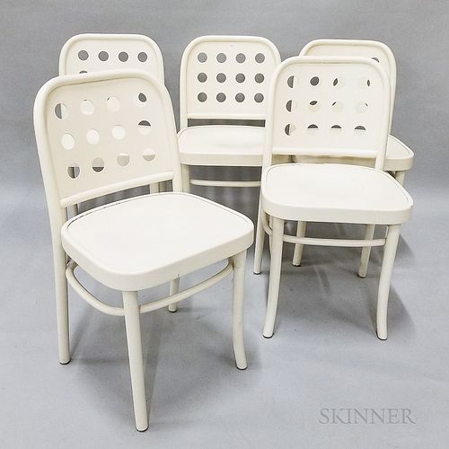Set of Five Thonet-style White-painted Side Chairs