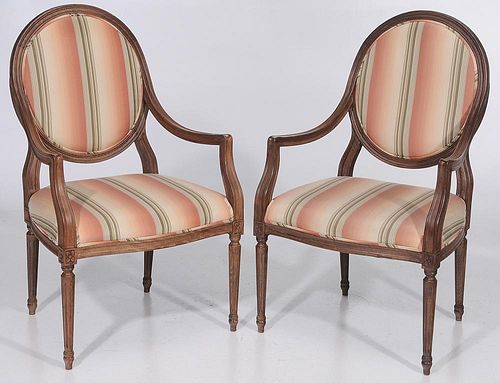 Pair Louis XVI Style Upholstered Open-