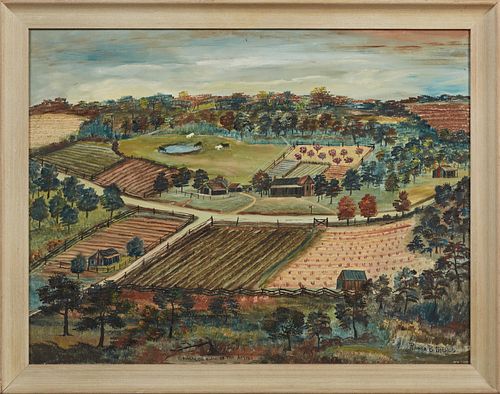 Rhoda Brady Stokes (1901-1988, Louisiana), "Childhood Home of the Artist," 20th c., oil on masonite, titled lower center, signed lower right, presente