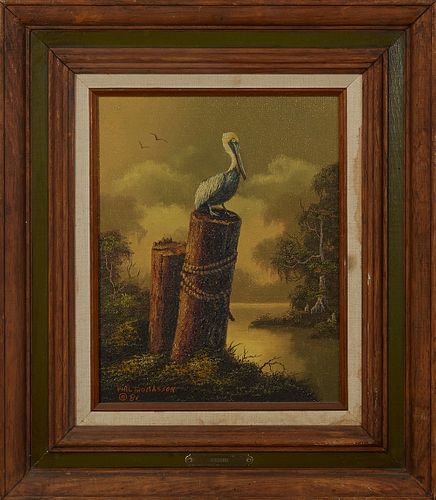 Phil Thomasson ( -1995, Louisiana), "Solitude," 1981, oil on board, signed and dated lower right, signed, dated and titled verso, presented in a mahog