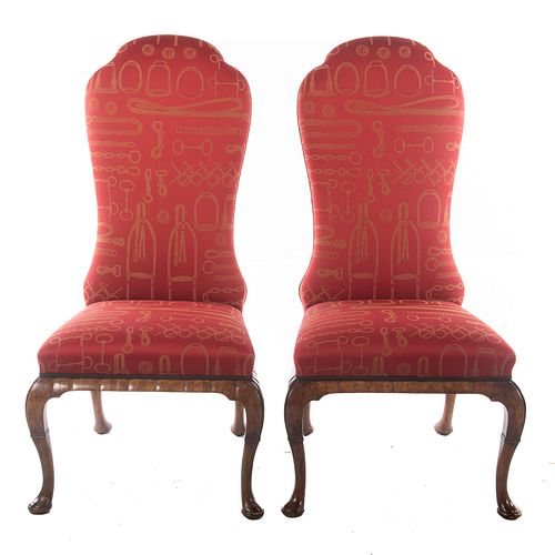 Set of Four Queen Anne Style Upholstered Chairs