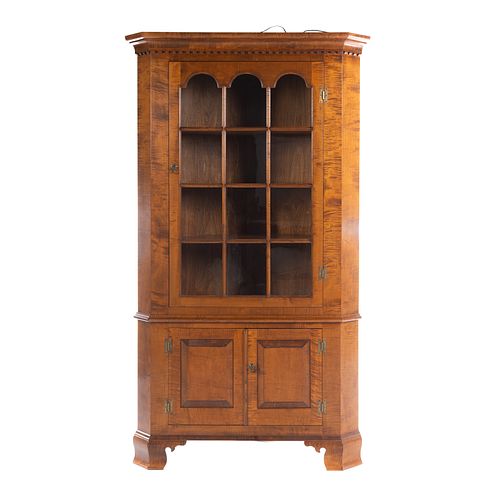 Chippendale Style Tiger Maple Corner Cupboard