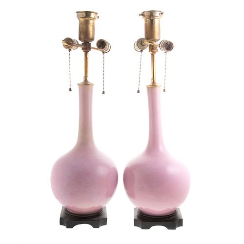 Pair Chinese Monochrome Porcelain Vase Lamps