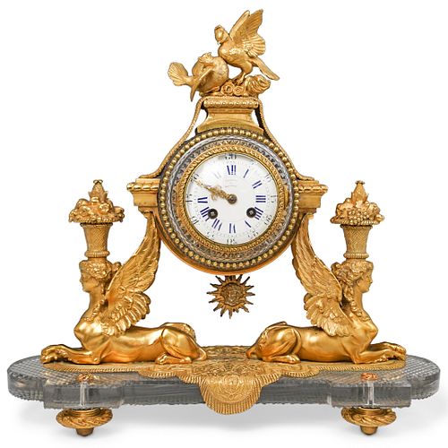 19th Cent Baccarat Crystal and Ormolu Mantel Clock
