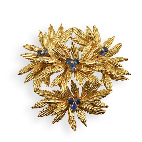 Tiffany and Co. 18k Gold and Sapphire Flower Brooch