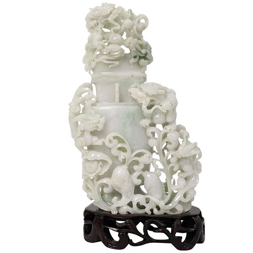 Chinese Carved Jadeite Foo Dragon Urn