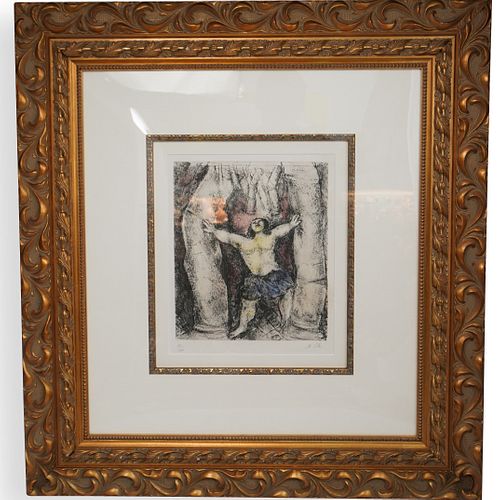 Marc Chagall (French. 1887-1985) "Samson Renverse Les Colonnes" Signed Etching