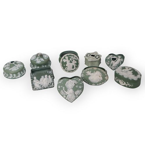 (9 Pcs) Collection of Green Jasper Boxes