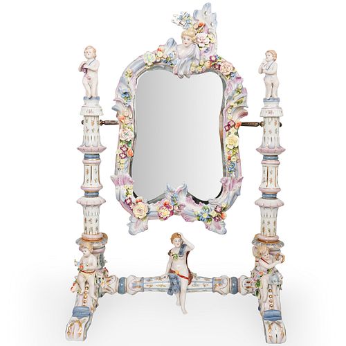 Large Porcelain Figural & Floral Mirror