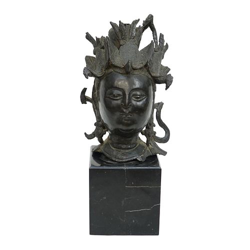 Antique Chinese Concrete Filled Bronze Head