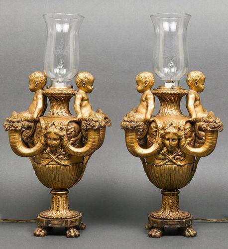 Fr. Neoclassical Dore Bronze Candelabra Lamps, Pr