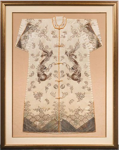 Chinese Dragon Embroidered Silk Robe, c. 1920