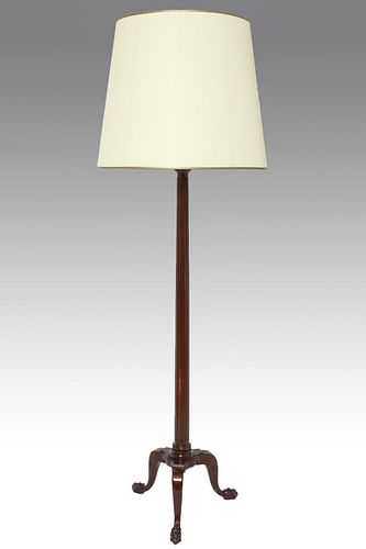 Carved Mahogany Floor Lamp w Claw Foot Base