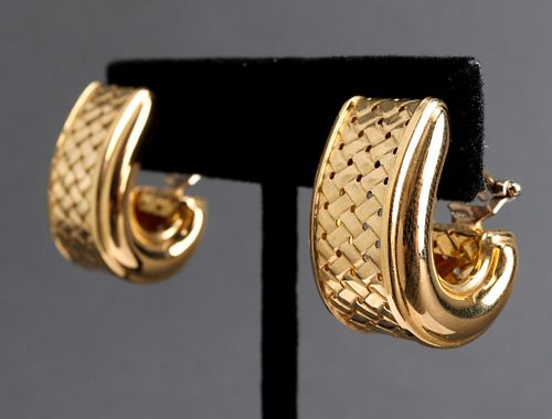 Italian 18K Yellow Gold Woven Textured Earrings