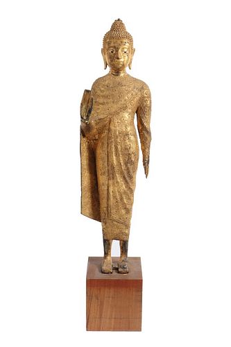 Thai Gilt Bronze Standing Buddha Sculpture 18th C.
