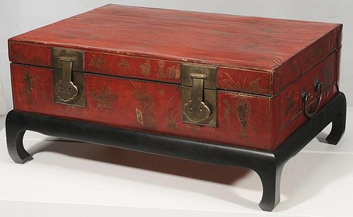 Chinese Leather Wedding Chest on Stand