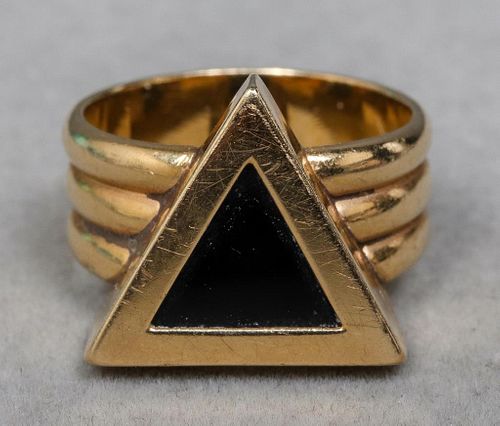 Mid-Century Modern 14K Yellow Gold Onyx Ring