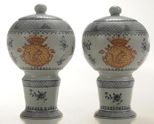 Pair Blue and White Porcelain Covered