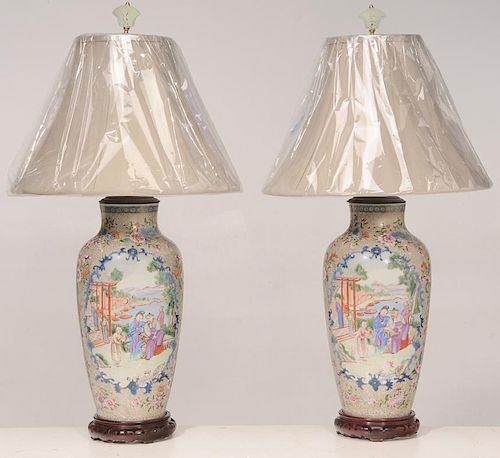 Pair Famille Rose Lamps