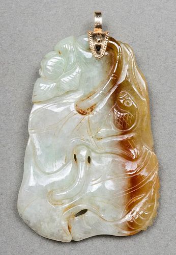 Jade Water Lily Pendant with 14K Yellow Gold Bail