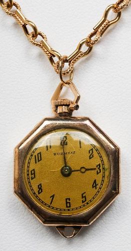 Antique 14K/18K Yellow Gold Watch Pendant Necklace