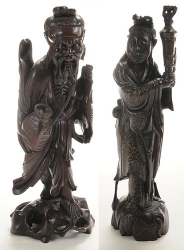 Two Finely Carved Hardwood Standing