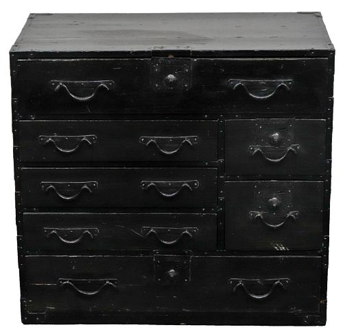 Chinese or Korean Black Storage Chest Of Drawers