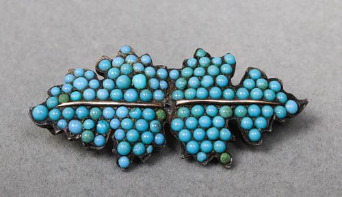 Victorian 14K Rose Gold & Silver Turquoise Brooch