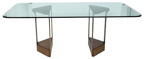 Modern Brushed Metal & Glass Dining Table