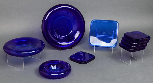 Mid-Century Cobalt Glass Coasters & Nesting Bowls