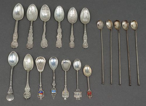 Sterling & Silver Souvenir & Iced Tea Spoons, 18