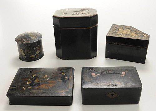Five Black-Lacquered Boxes