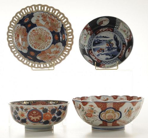 Three Deep Imari Bowls and Dish