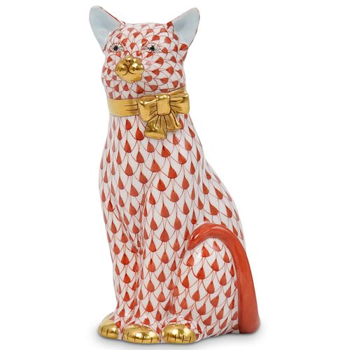 Herend Porcelain Fishnet Cat With Bow