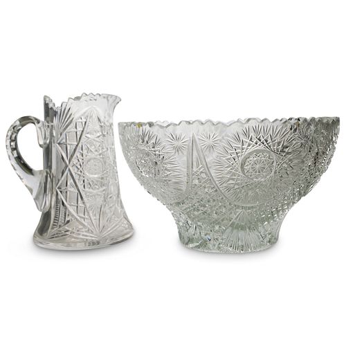 (2 Pc) Crystal Cut Vase & Bowl