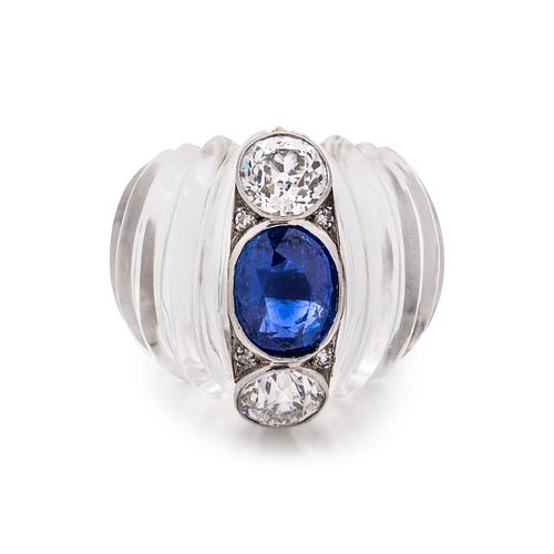 ROCK CRYSTAL, SAPPHIRE AND DIAMOND RING