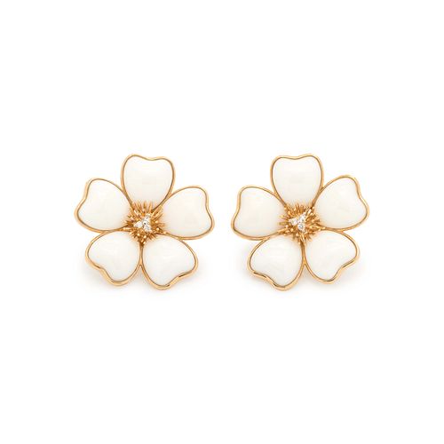 CORAL AND DIAMOND FLOWER EARCLIPS