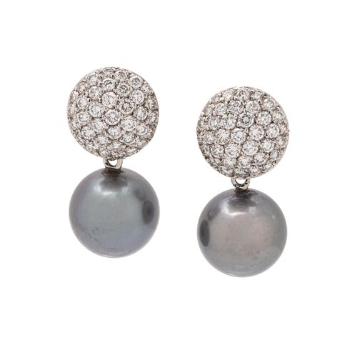 CULTURED TAHITIAN PEARL AND DIAMOND CONVERTIBLE EARCLIPS