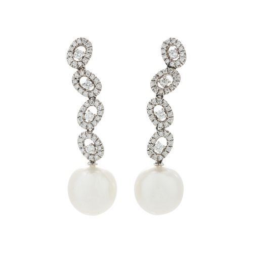 CULTURED SOUTH SEA PEARL AND DIAMOND EARCLIPS