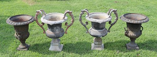 2 Pairs Of Antique Iron Garden Urns.