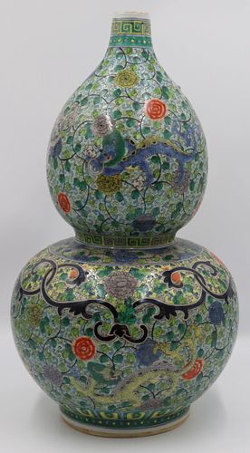 Chinese Famille Verte Double Gourd Vase.