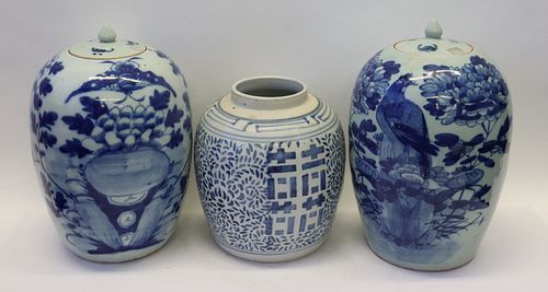 3 Antique Chinese Porcelain Ginger Jars.