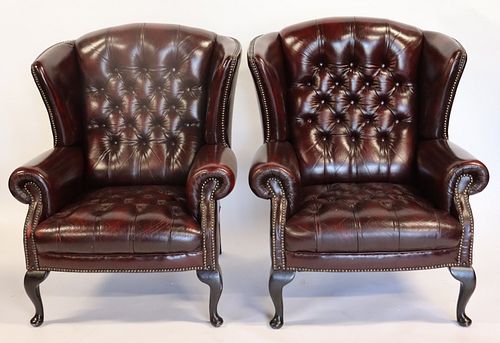 Pair Of Leather Chesterfield Style Wing Chairs