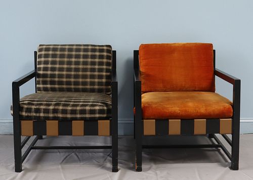 Midcentury Pair Of Ebonised And Upholstered Arm