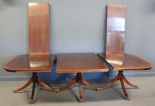 Antique Mahogany Triple Pedestal Table And