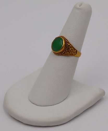 JEWELRY. Signed 24kt Gold and Jade Ring.