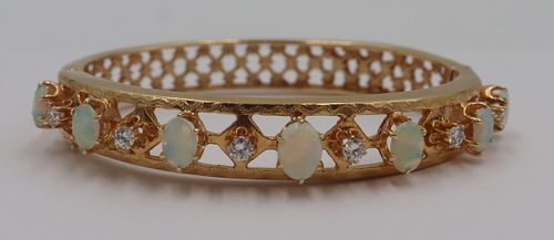 JEWELRY. 14kt Gold, Opal and Diamond Bracelet.