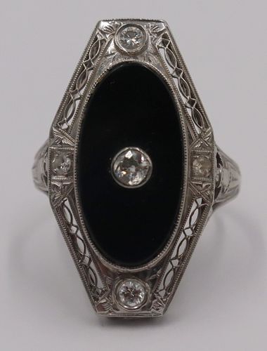JEWELRY. 14kt Gold, Onyx, and Diamond Ring.