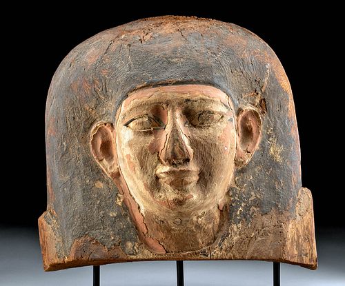 Impressive Egyptian Wood Sarcophagus Male Head