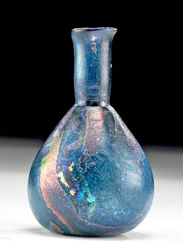 Roman Glass Flask - Cobalt Blue w/ Iridescence